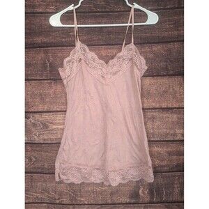 Vintage Weavers Y2K Crinkle Cami Tank Top Lace‎ Trim Petal pink fairy Jrs Small